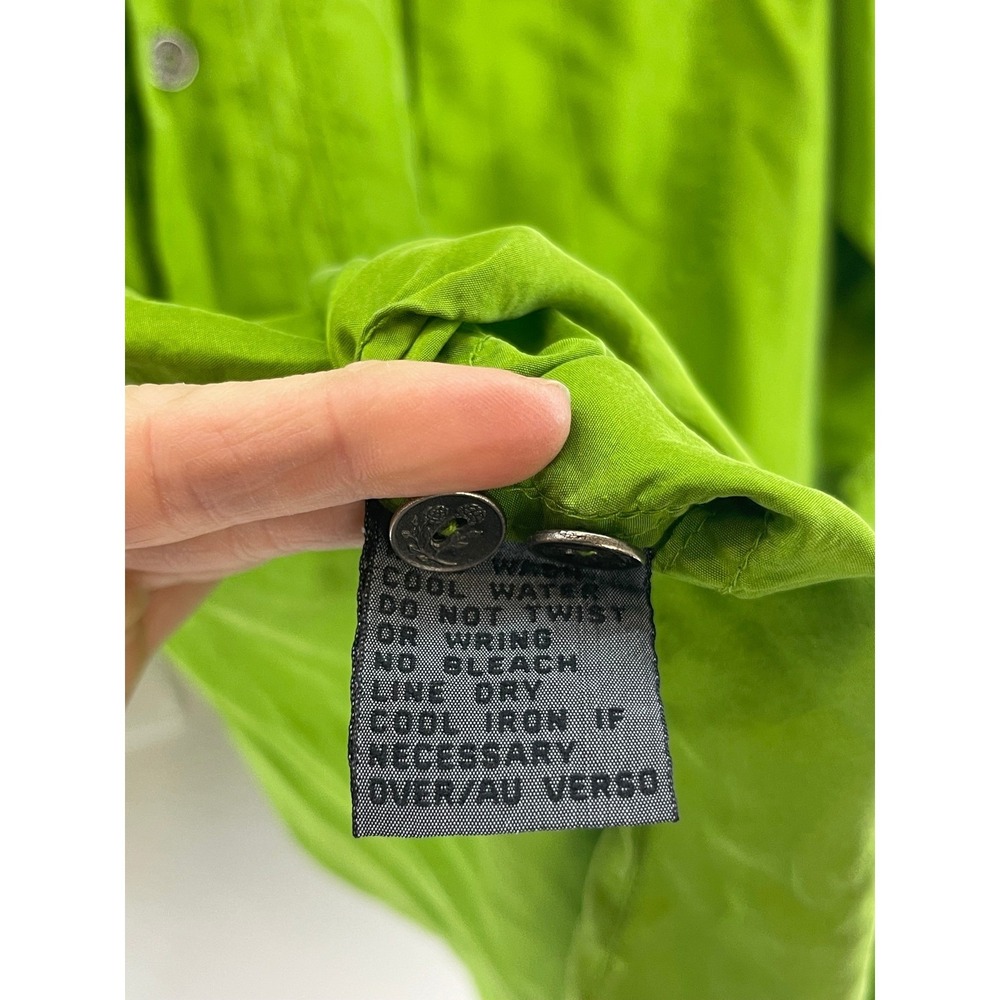Silk Button Up Blouse S Bright Green Colorful Chic Lightweight Boho Airy - Picture 5 of 9